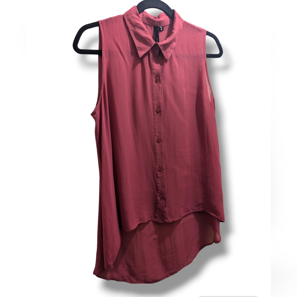 Bellatrix 100% Silk Purple Tunic Blouse Top Sleeveless High-Low Button Front- M - Picture 3 of 6